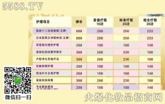 美容院护理项目名称及价目表参考设计!